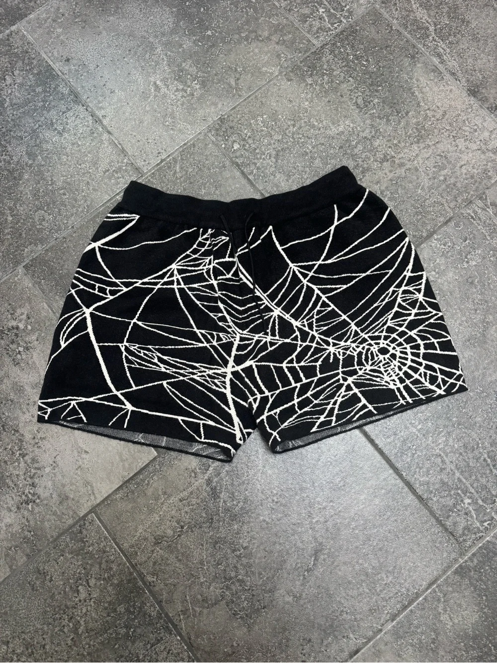 FOXBLOOD Black & White Spiderweb Knit Women's Shorts - Picture 1 of 2